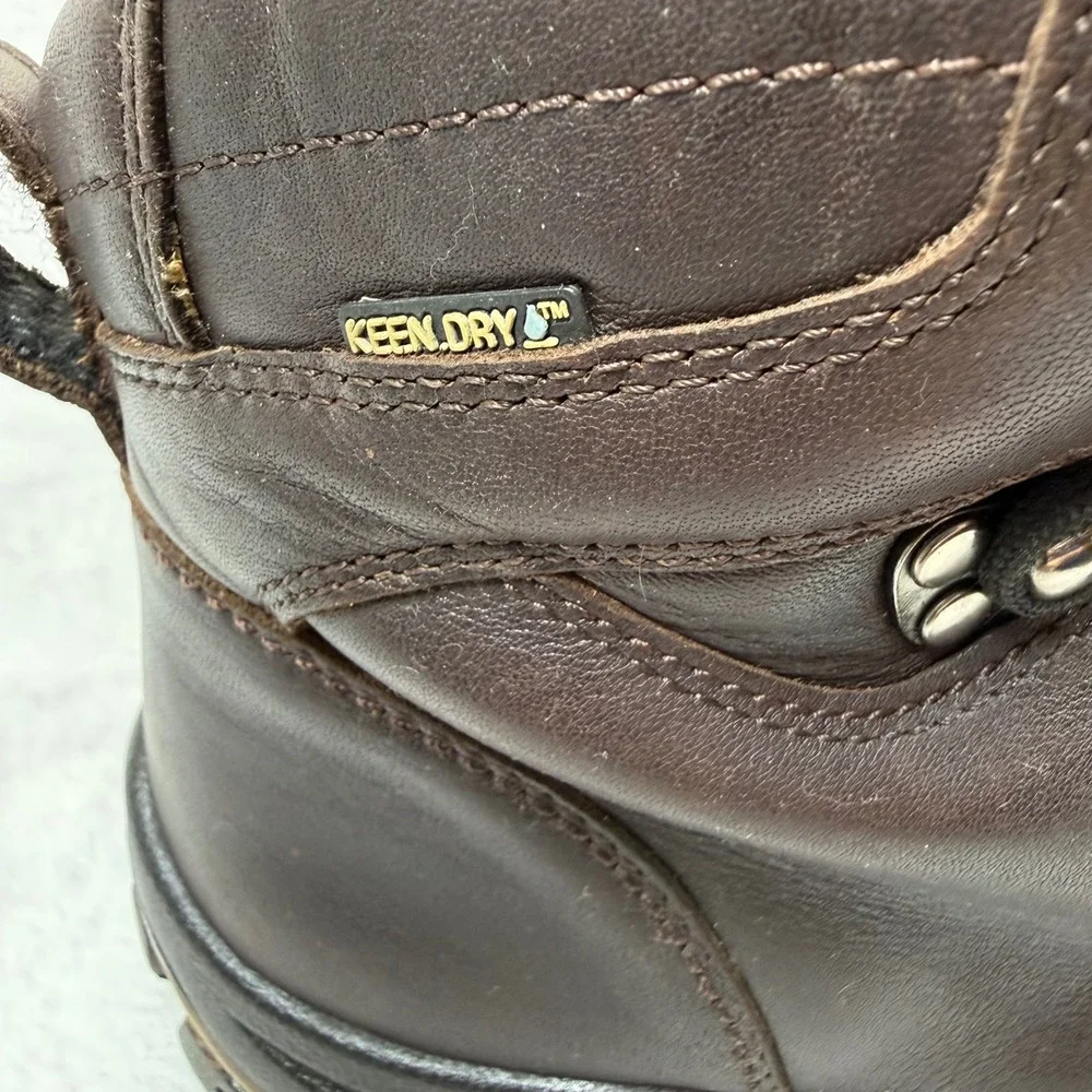 KEEN Mens 9.5 Dark Brown Leather Waterproof Moc‎ Toe Hiking Work Boots 1009250
